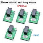 5 шт. SONOFF RE5V1C Wifi DIY переключатель 5 В DC релейный модуль умные беспроводные переключатели инчингсамоблокирующиеся режимы приложениеголосовой пульт ВКЛВЫКЛ работать с Алиса