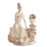 retro european porcelain girl and pigeons figurine ceramic female statue decoration gift and craft ornament accessories r2166