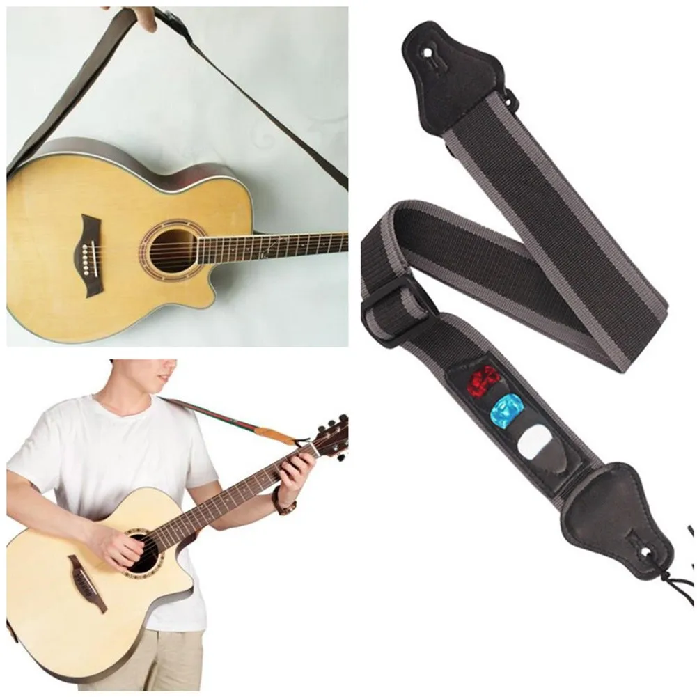

Adjustable Guitar Strap And 3 Guitar Picks For Electric Guitar Bass PU Leather End Acoustic Guitar Bass Strap Accessories