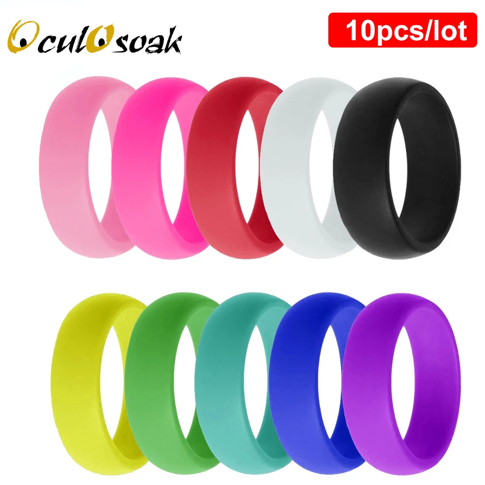 

10PCS Environmental Silicone Ring Wedding Band For Men Women Crossfit Flexible Engagement Band Hypoallergenic Rubber Finger Ring