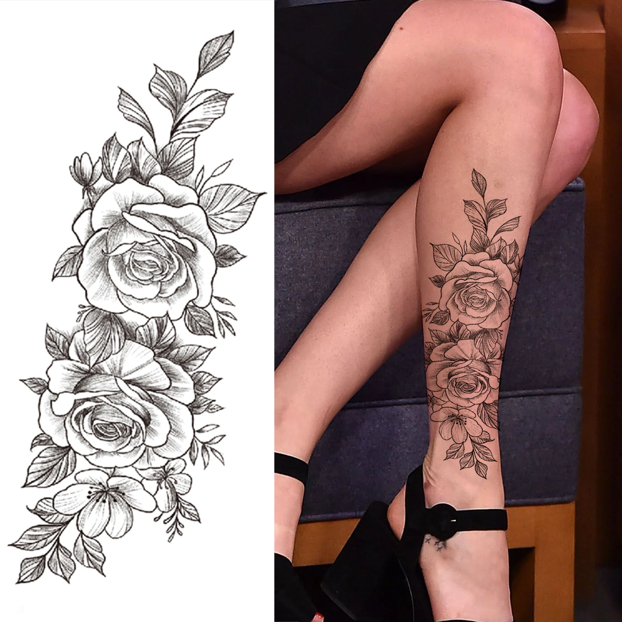 Татуировка сделай сам Mamba змея розы цветок временная татуировка для женщин