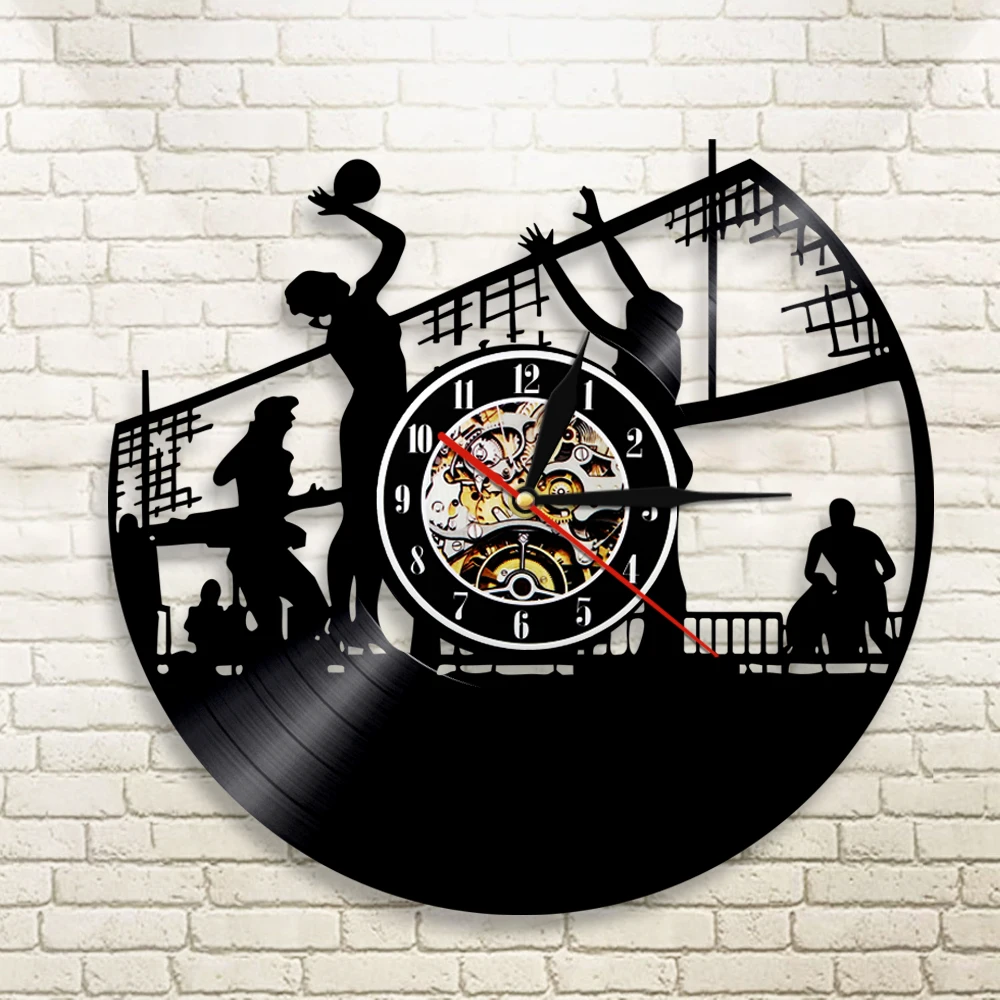 Волейбольные настенные часы пляжный волейбол виниловые записи Team Спорт
