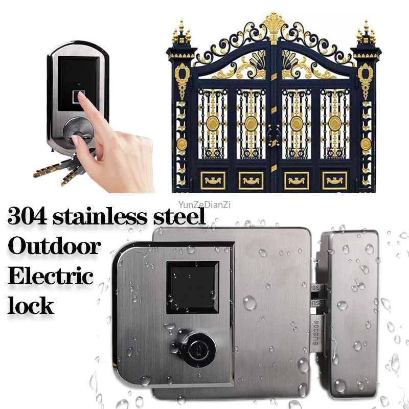 

YUNZE IP65 Weatherproof Electric Lock 304 stainsteel Lock High Quality Outdoor Fingerprint lock Wireless Door Locks forGate Door