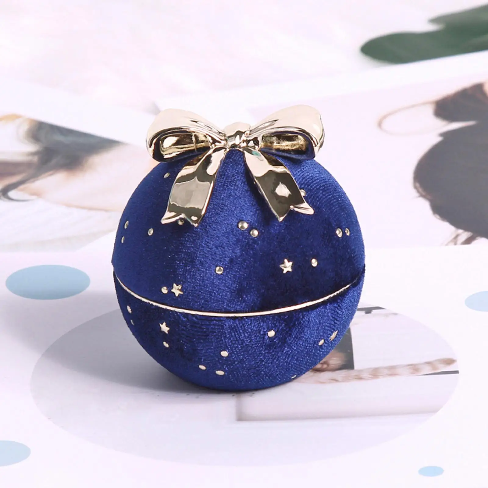 

Starry Sky Round Bowknot Ring Necklace Pendant Display Case Jewelry Storage Box