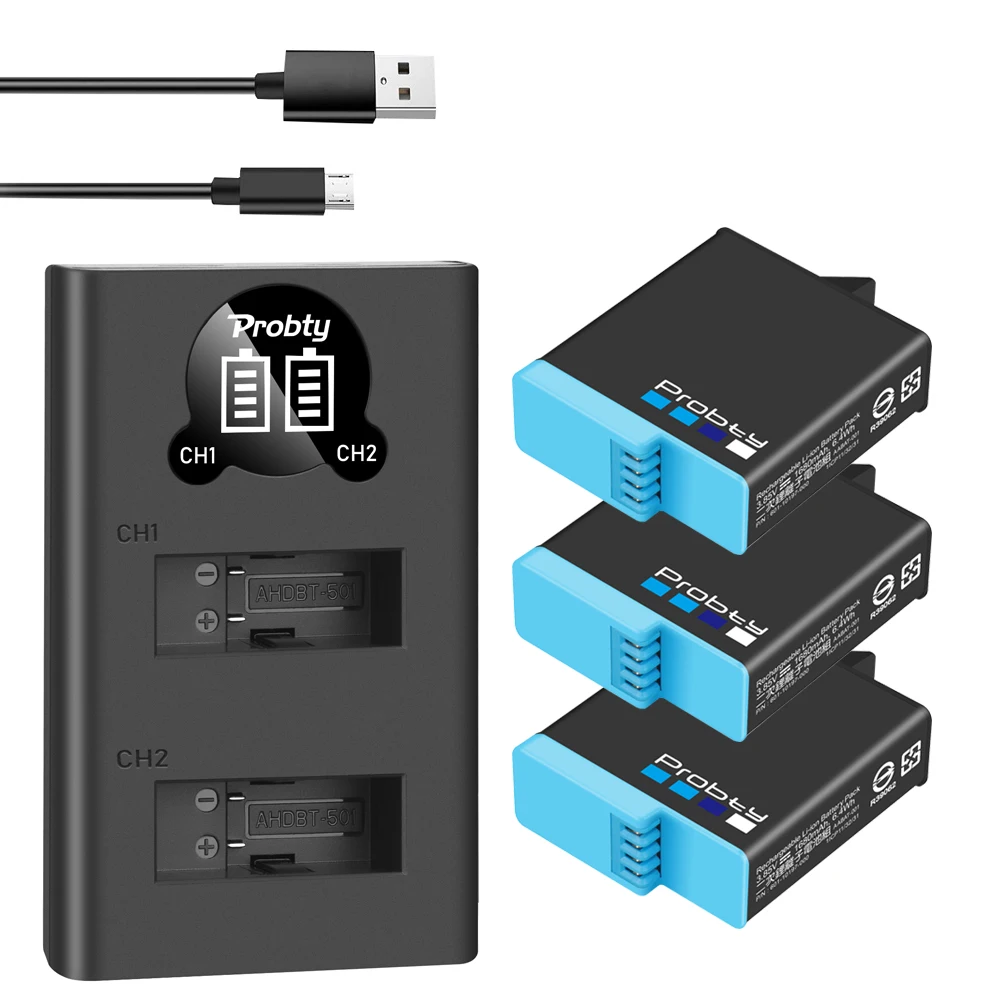 

Зарядное устройство Probty для GoPro Hero 8 7 6 5 + GoPro Hero 8 7 Black LED, аксессуары для Go Pro Hero 8 7