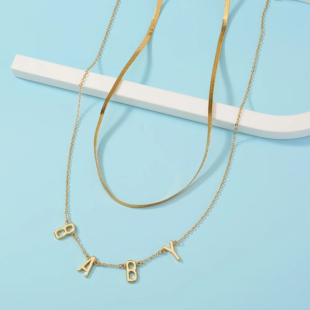 

Letter Pendant Double Necklace Necklace for Women Gold Wire Chain Letter Baby Pin Young Girl Fashion Jewelry