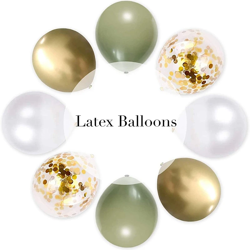 1Set Balloons Eucalyptus Pearl White Gold Confetti Balloon Wedding Baby Shower Olive Green Birthday Party Decorations | Дом и сад