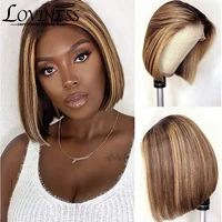 highlight bob wig 180 density 13x4x1 t part lace front human hair wig straight brazilian virgin remy hair wig for black women