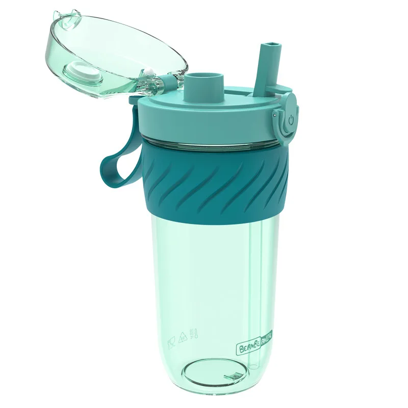 

500ml Cartoon Stirring Water Bottles Plastic Kettle Straw Bar Shake Cup Fruit with Juice Mix Portable Stir Large Capacity