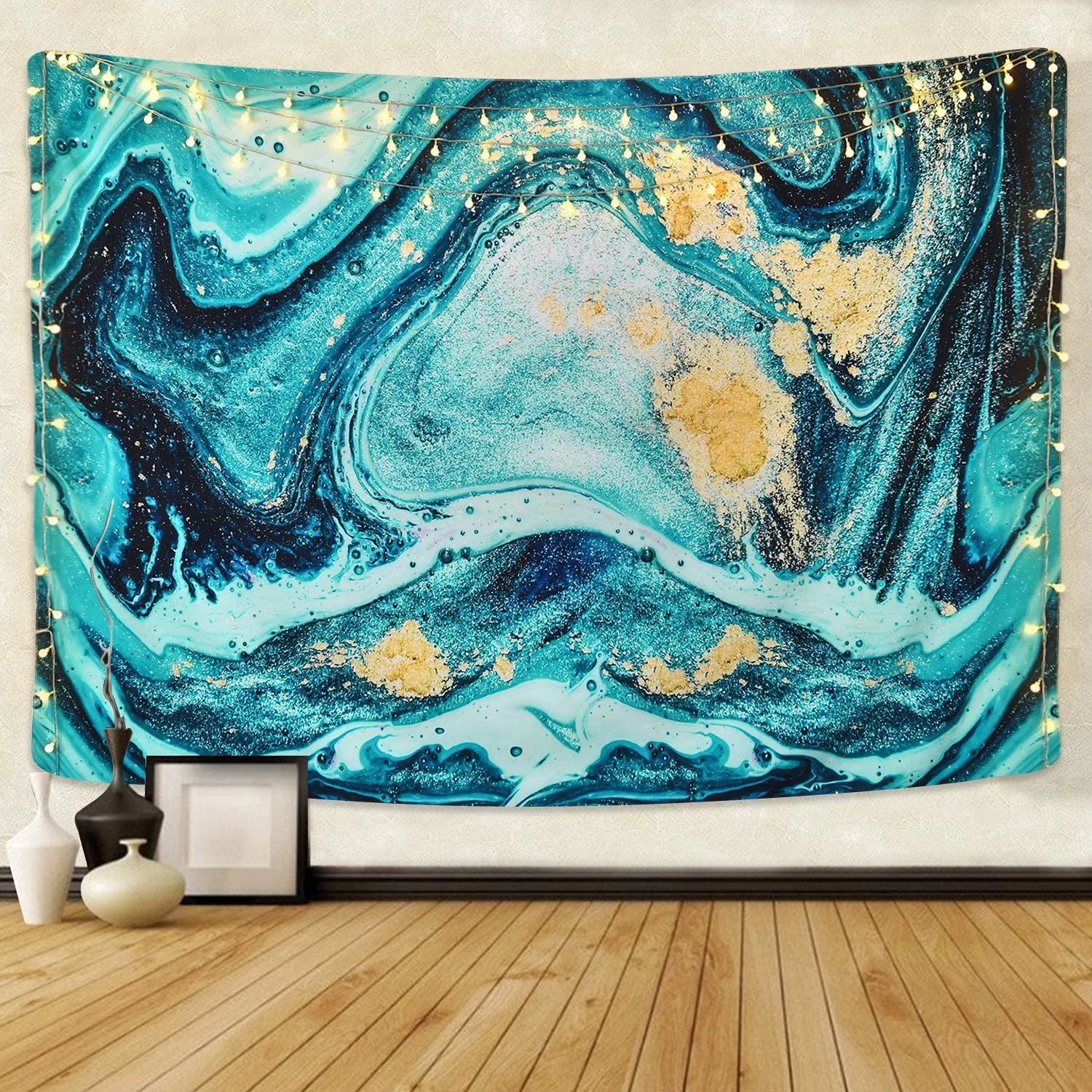 

Marble Tapestry Blue Gold Ocean Art Tapestries Natural Swirl Liquid Flow Gouache Wall Hanging Cloth for Room Decor Supplies