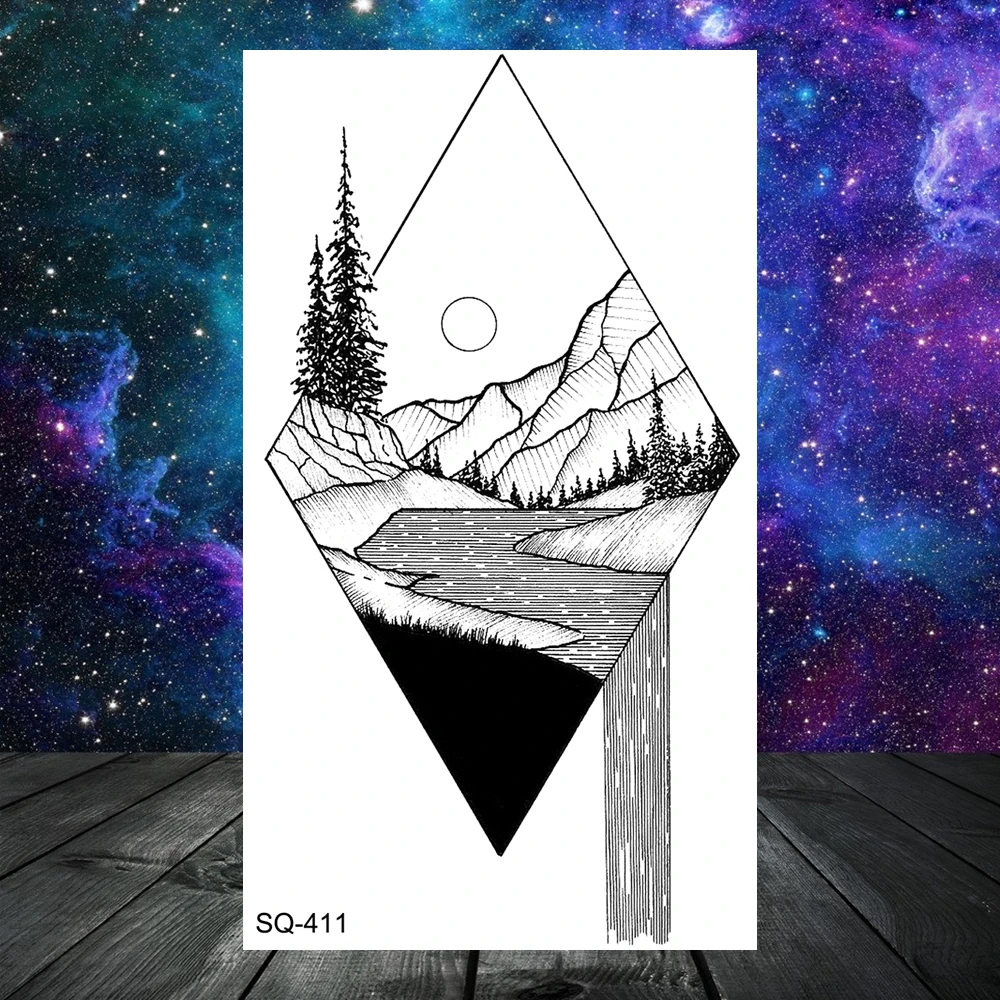 Временные татуировки 3D геометрия горное море для женщин взрослых мужчин детей