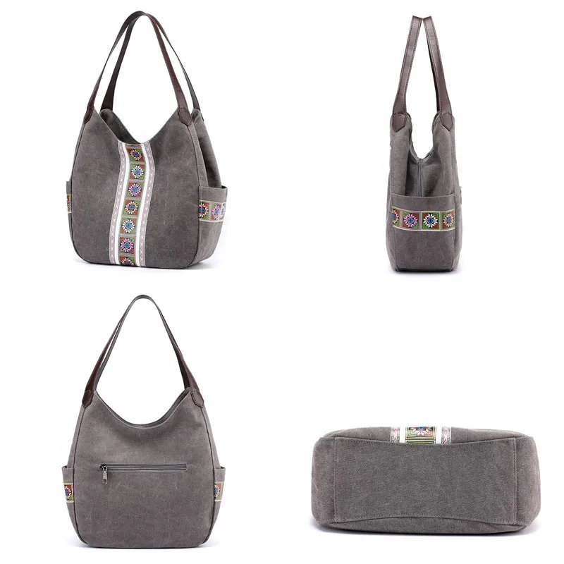 National Women's Handbag Canvas Flower Shoulder Bag Ladies Casual Designer Female Shopping Large Capacity Tote Bags Sac | Багаж и