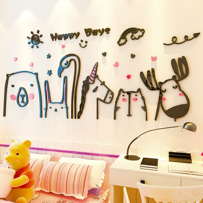 Happy days новые милые наклейки на стену DIY животные съемные для дома роспись