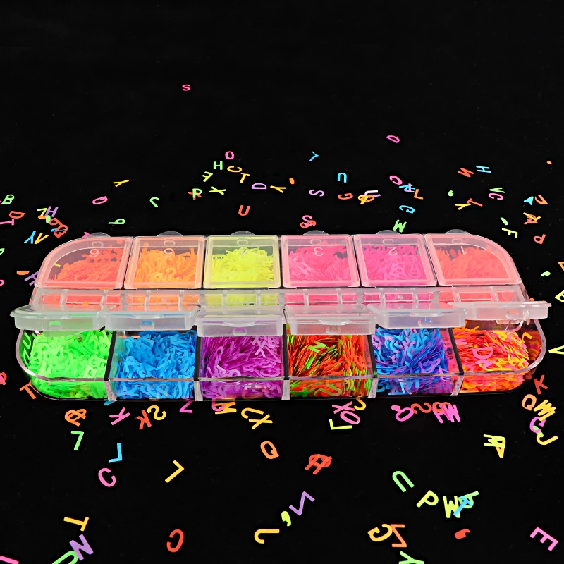 

Manicure Colorful Letter Shape Nail Glitter Neon Fluorescent Flakes Nail Sequins DIY Epoxy Resin Filler Nail Art Accessories