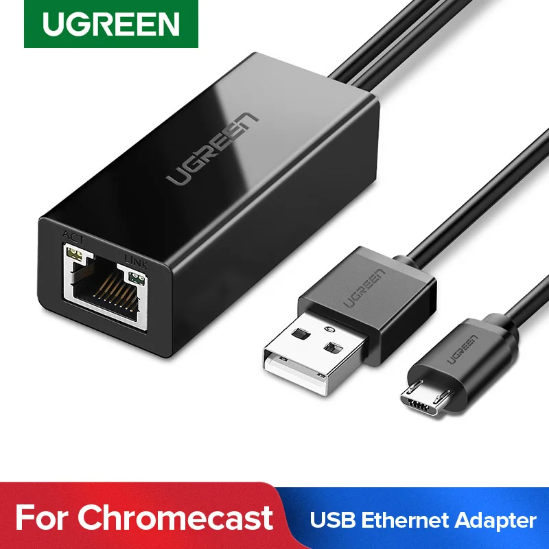 UGREEN Ethernet Adapter for Chromecast USB 2.0 to RJ45 for Google Chromecast 2 1 Ultra Audio TV Stick Micro USB Network Card