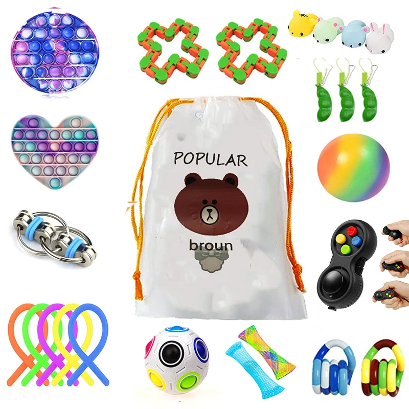 

23pcs Push Bubble Fidget Toy Pack for Children ADHD Pressure Relief Fidget Pad Mesh Marble Squeeze Stress Ball Toy for Kids