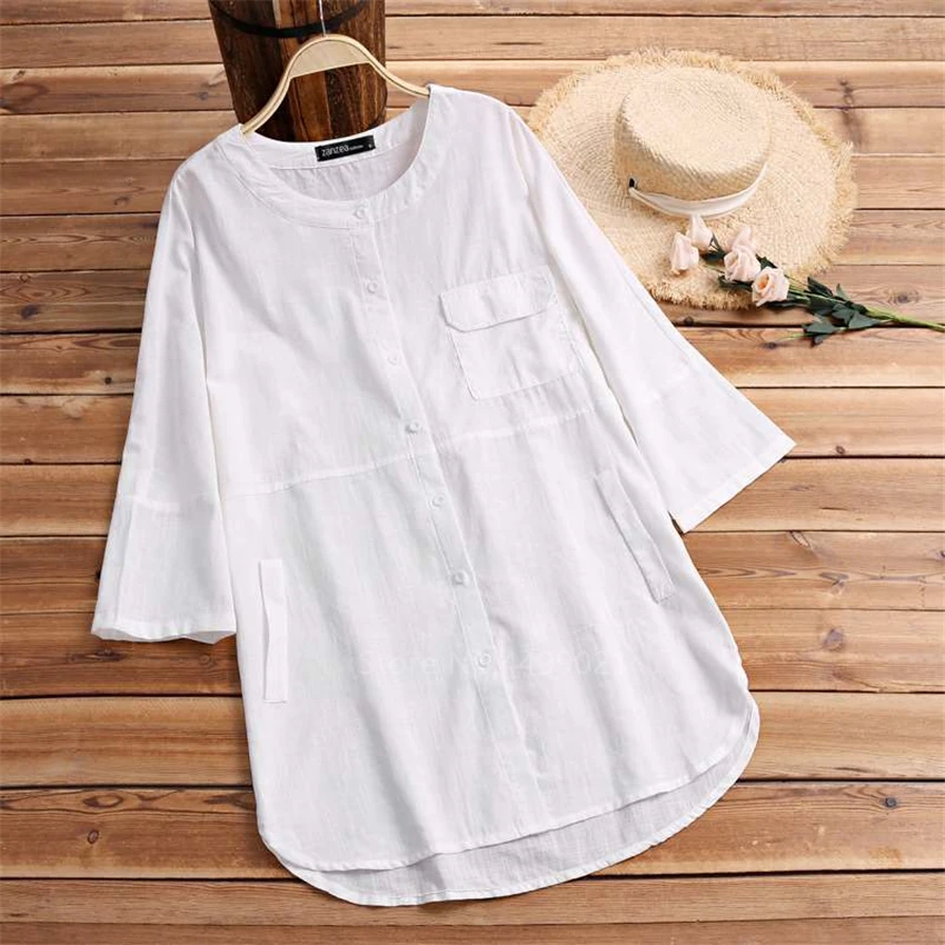 

Retro Women Chinese Style Cardigan Shirt Solid Casual Cotton Linen Summer Long Coat Blouse Full Sleeve Traditional Hanfu Jacket