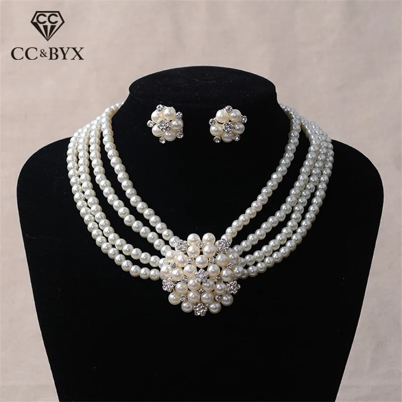CC Wedding Jewelry Sets Pearl Necklace Stud Earrings Pendant Engagement Accessories For Bridal Bridesmaids Romantic Gifts TL203