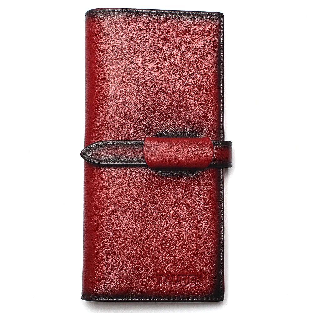 Red RFID Блокировка Dip Dye натуральная кожа Ретро Винтаж сплошной цвет мужской длинный кошелек портмоне винтажный дизайнер мужские кошельки - Цвет: Red