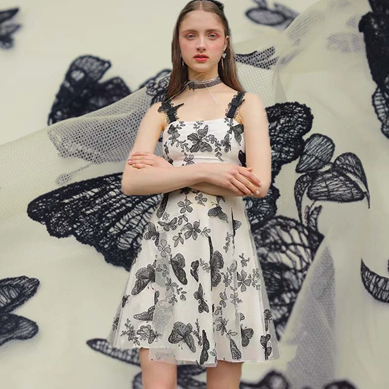 3D черная бабочка сетка вышивка кружева ткань для платья ни telas por metro bazin богатые