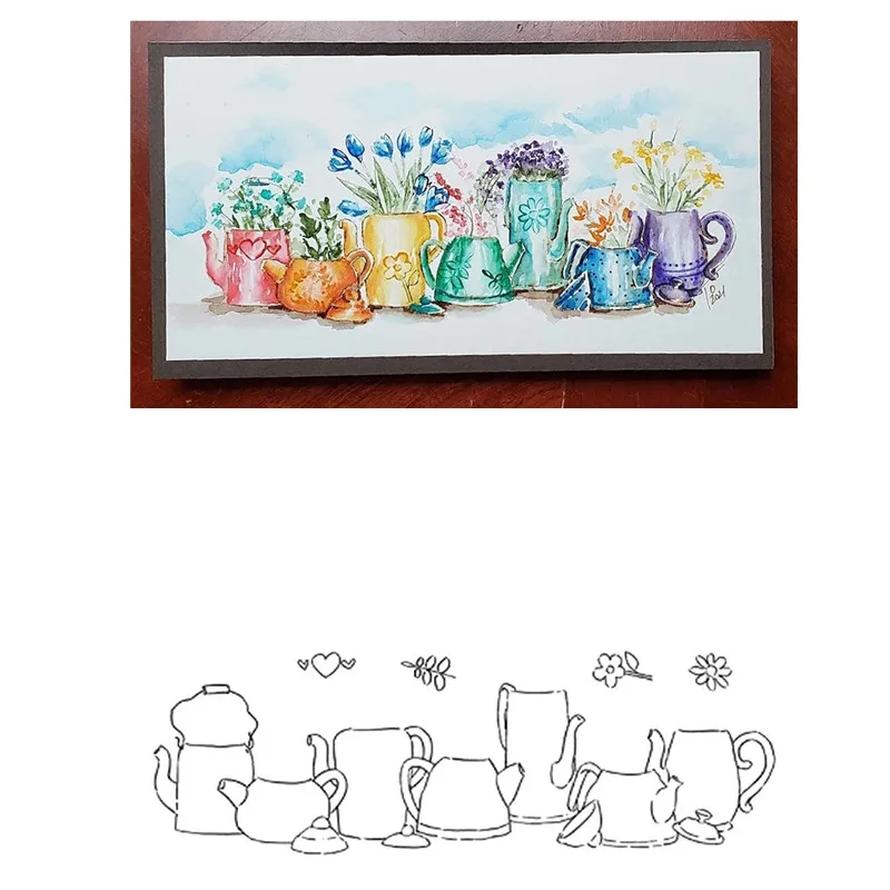 

Kettle Flowerpot Pattern Clear Stamps For Diy Making Watercolor Painting Card Scrapbooking No Metal Cutting Dies 2021 New