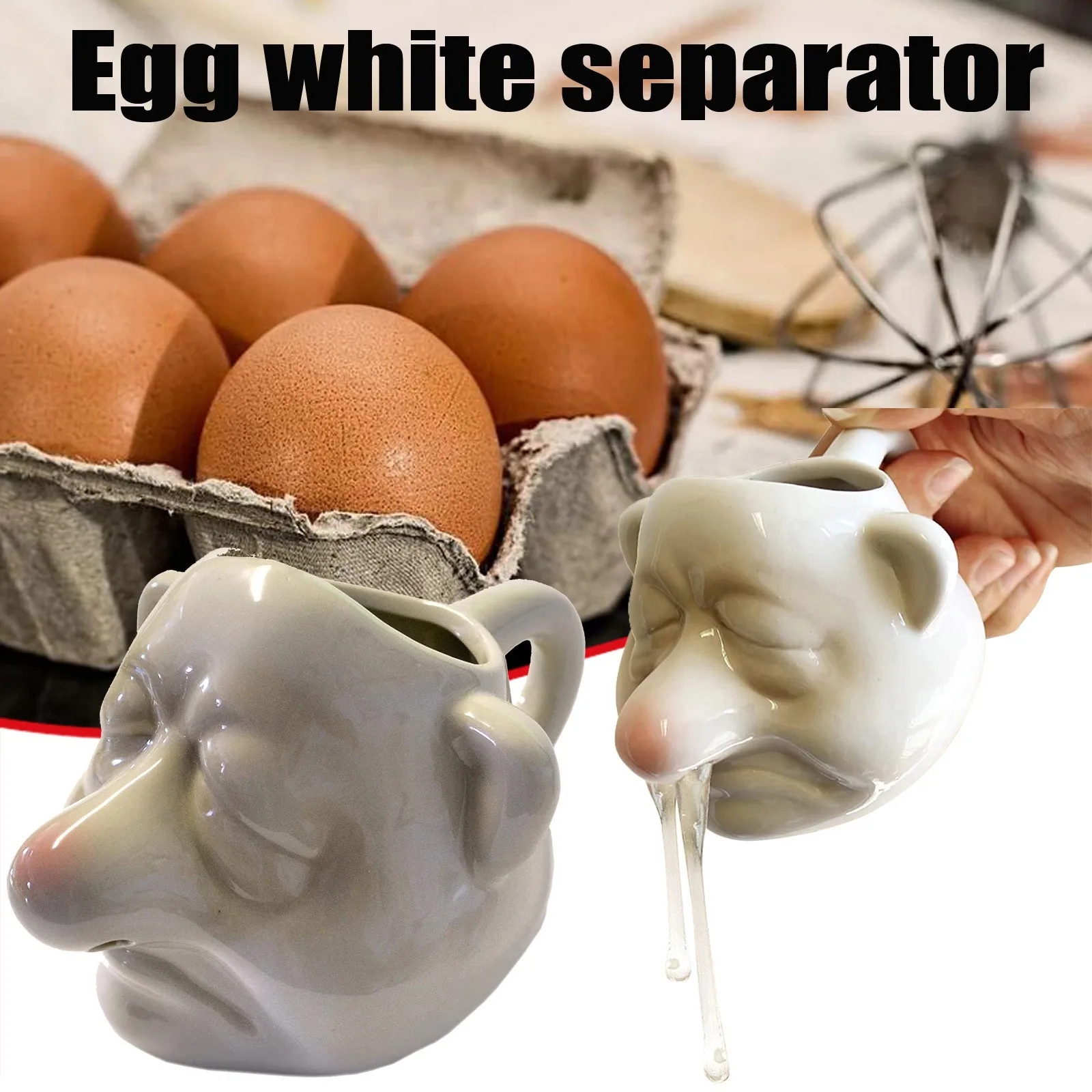 

Funny Nose Ceramic Yolk White Separator Baking Liquid Separation Egg Separator Dining Cooking Kitchen Supplies Household 2021