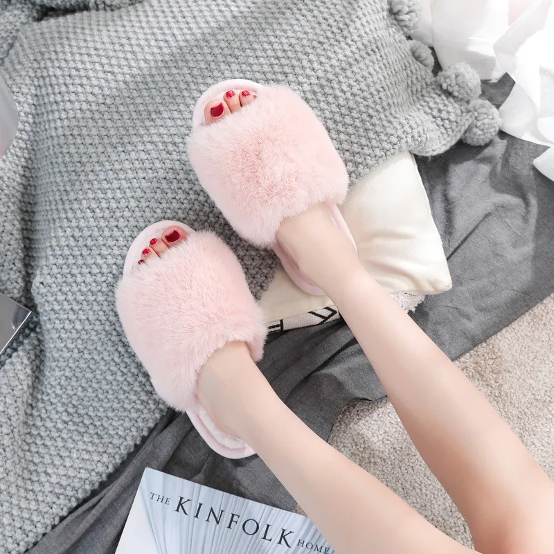 

Winter Women's Cozy Fur Memory Foam Slippers Non-Slip House Shoes Indoor Outdoor Bedroom Warm Soft Mute Hairy Lovely Comfort