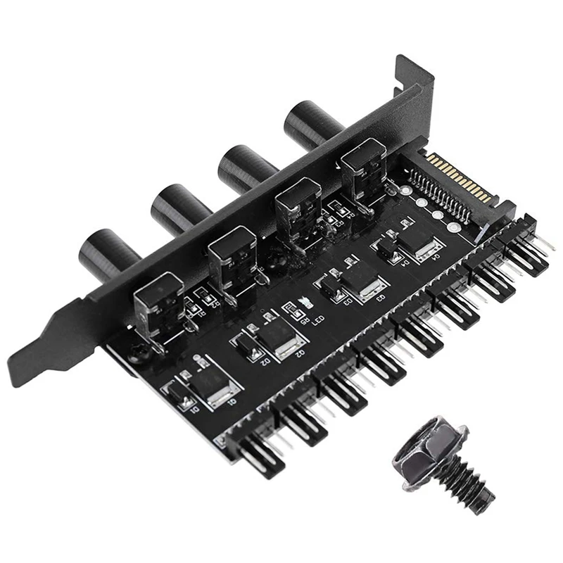 

HOT-PC 8 Channels Fan Hub 4 Knob Cooling Fan Speed Controller for CPU Case HDD Vga Pwm Fan Pci Bracket Power By 12V Fan Con
