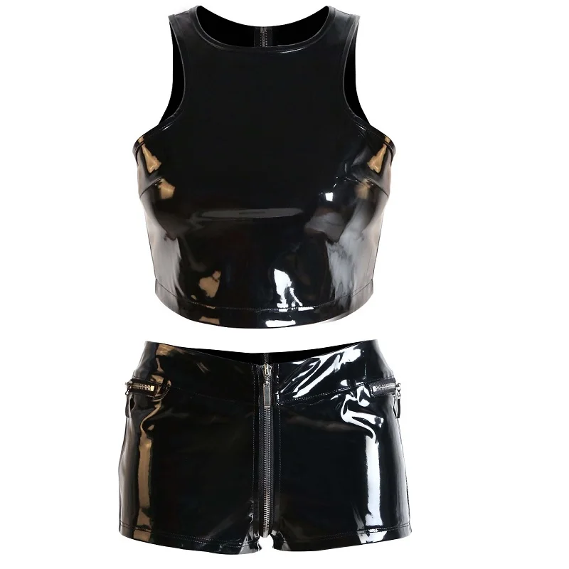Размера плюс S-XXL винил ПВХ комплект нижнего белья сексуальный латексный штаны