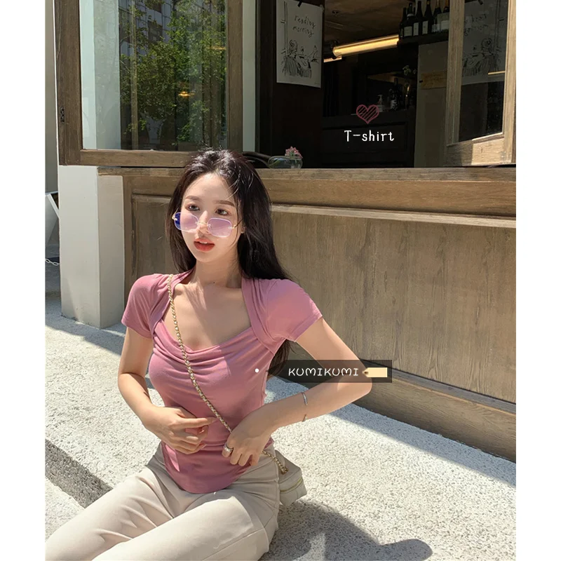 Рубашка Design Sense Черная Женская облегающая футболка с квадратным вырезом и