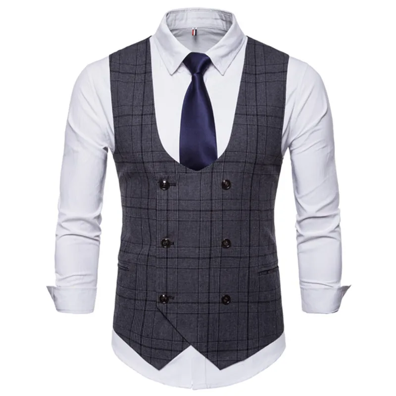 

Nice Vogue Pop Men's Business Lattice Suit Vest / Men's Boutique Double Breasted Waistcoat