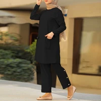 islamic turkey clothes dubai muslim woman tops and pants fashion two peice sets for women loose outfit sets spring kftan s