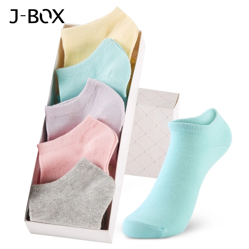 J BOX 5 пар/лот яркие цвета женские короткие носки забавные милые одноцветные