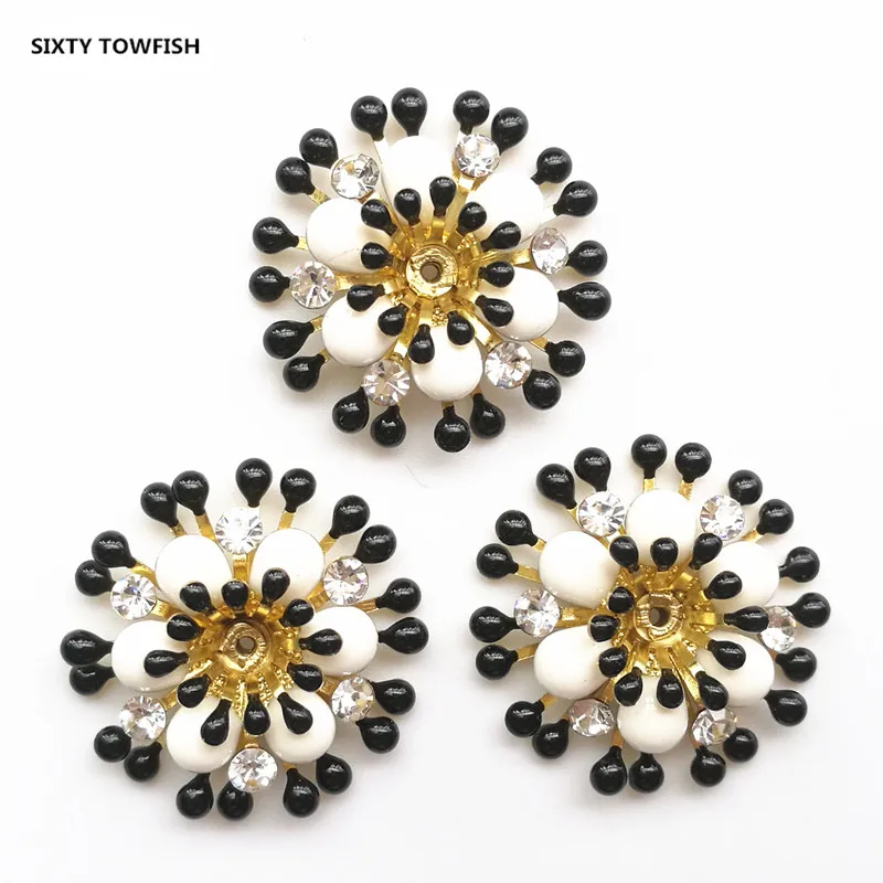 5 Pieces/lot 8 styles Copper Filigree Rhinestone Flower Slice Charms Base Setting DIY Jewelry Accessory Findings - Цвет: 025-24mm-Black