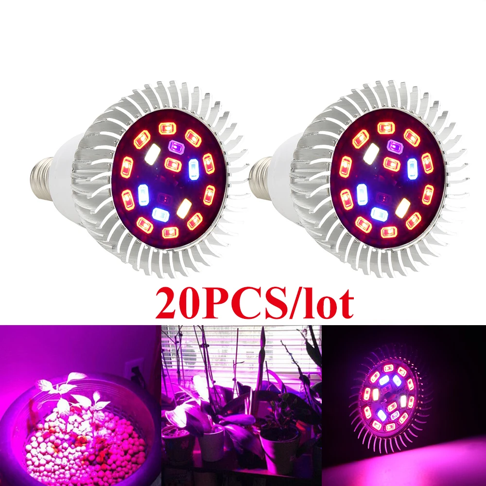 20pcs/lot 18 LEDs Grow Lights Full Spectrum E27 Phytolamp Growing Lamp For Plants Seedling Flowers Bulb Grow Box