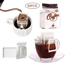 Bolsas desechables de café con filtros, bolsas de papel respetuosas con el medio ambiente, para colgar en la oreja, portátiles, 25-50 unids/paquete