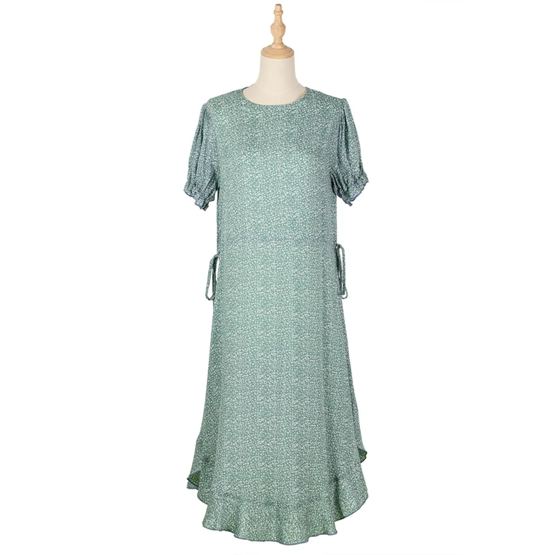 

Summer A-Line Floral Print Short Sleeve Women Dress Vintage O-Neck Holiday Dress Elegant Ruffle Casual Lady Midi Dress