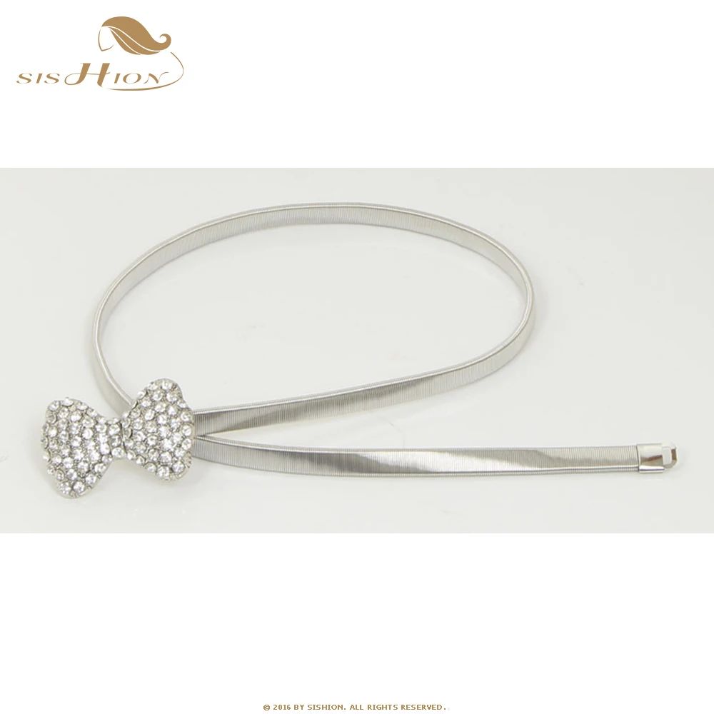 

SISHION New Bow Belt Women Solid Dress Metal rhinestone Belt Elastic Slim Personality Gift For Ladies Belt QY0646