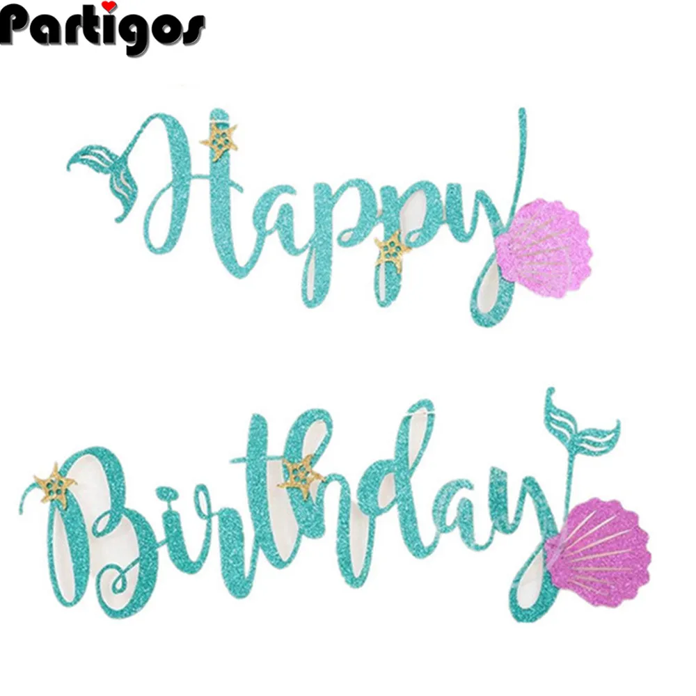 Русалка с надписью С Днем Рождения блестящее картонное украшение для