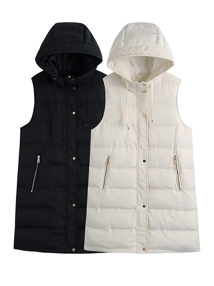 

Waistcoat Women 2022 Drawstring Hooded Sleeveless Casual Puffer Coat Vest Buttoned And Zipper Padded Long Quilted Coats Vests