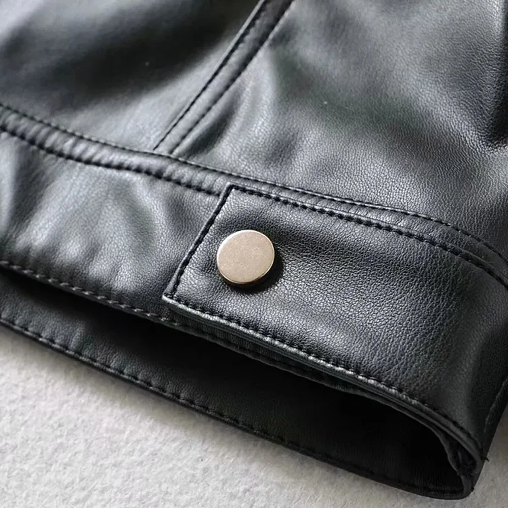 

New Womens Winter PU Jacket And Coat Stylish Chic Female Motocycle Windproof Jacket Coat Faux Leather Pocket Outerwear 2020