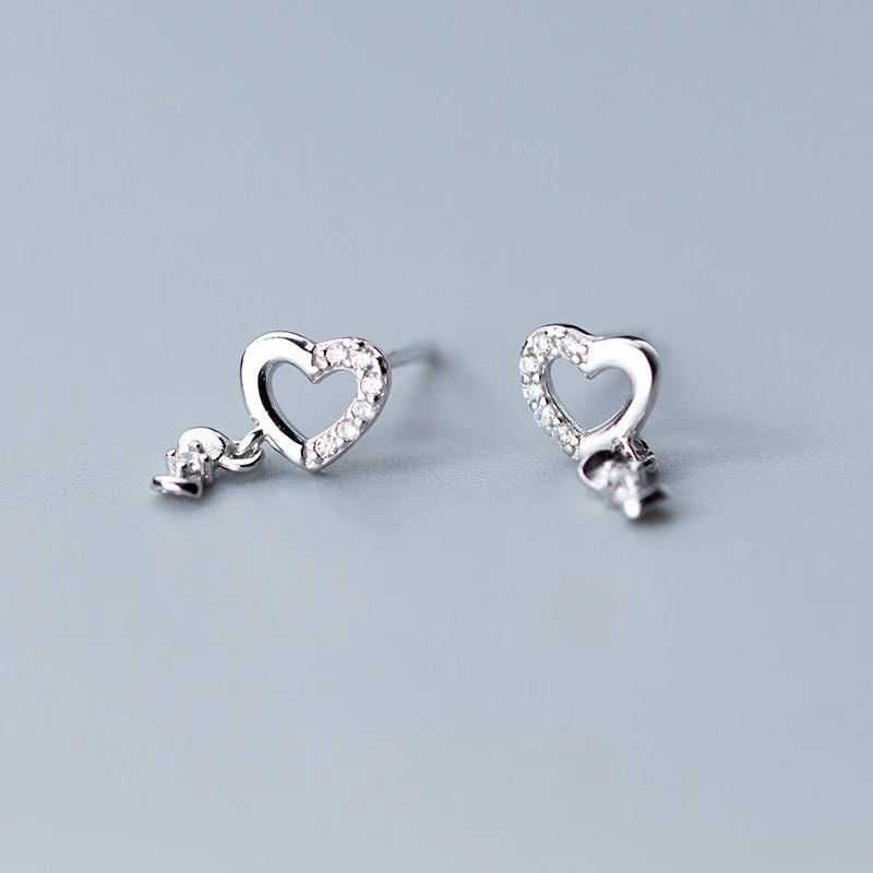 1 Pair Silver ElfoPlataSi 925 Твердые ювелирные изделия из настоящего стерлингового серебра Мода 6 мм X 11 мм Сердце Бант Серьги-гвоздики из кубического циркония для девочек женские ювелирные изделия XY1156 - Окраска металла: 1 Pair Silver