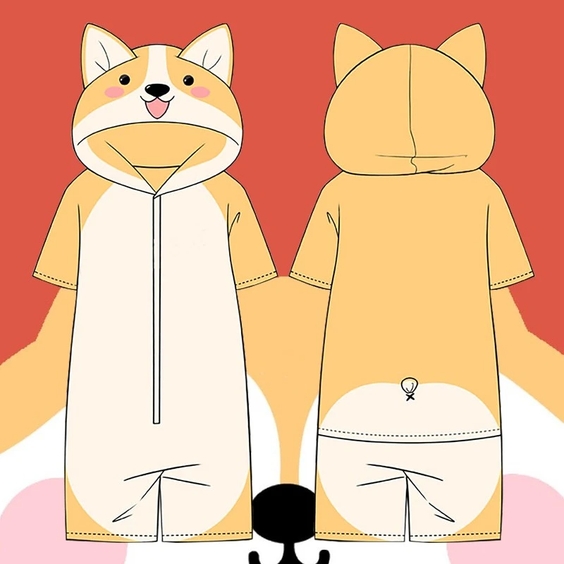 

Summer Anime Shiba Inu Cosplay Pajamas Unisex Kawaii Corgi Hooded short Jumpsuits Pajamas Soft one piece Sleepwear