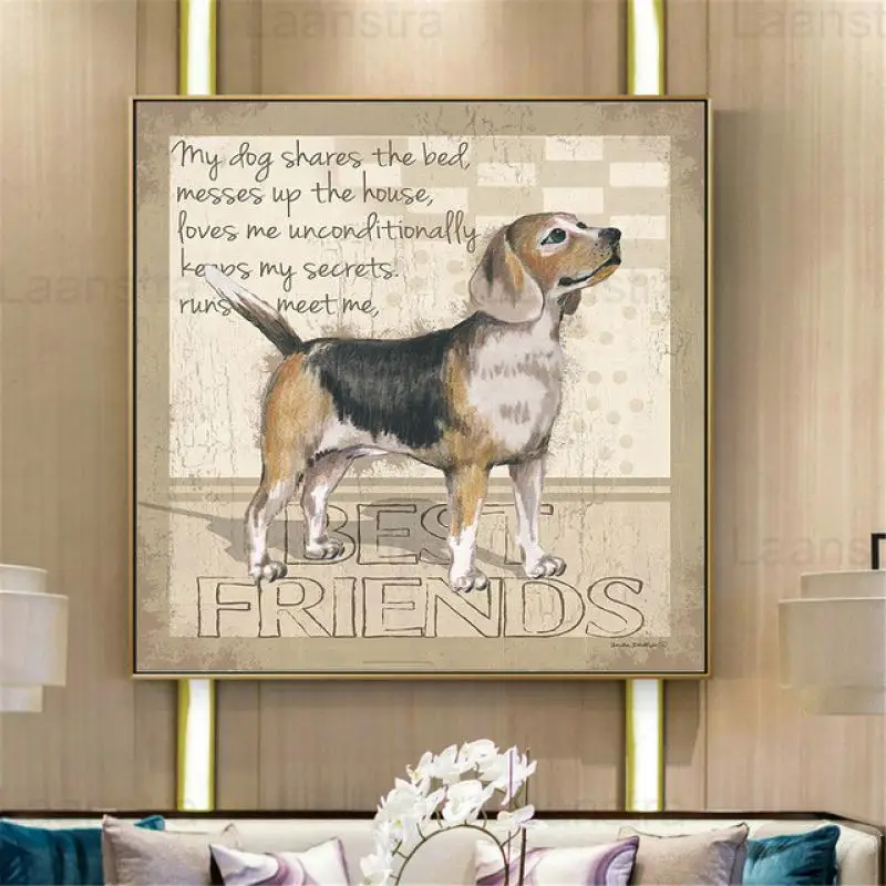 

Canvas Printing Pictures for Living Room Home Decor Wall Art Retro Poster Dog Pug Doodle Bicycle Best Friend Quotes Wall Picture