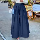 Женские брюки из джинсовой ткани с широкими штанинами 2022 VONDA повседневные брюки с завышенной талией в стиле Палаццо однотонные Плиссированные Длинные брюки женские брюки