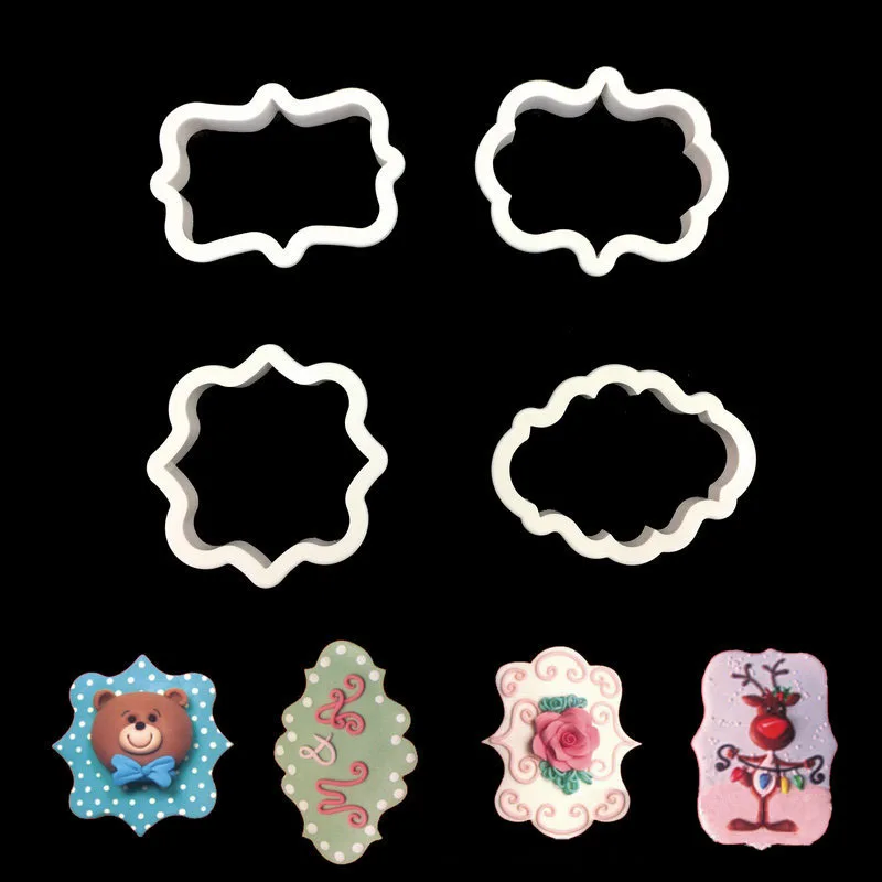 

4Pcs/Set Multi Purpose Fondant Cake Decorating White Cookie Cutter Biscuit Mould Kitchen Gadgets DIY Baking Tools Plaque Frame