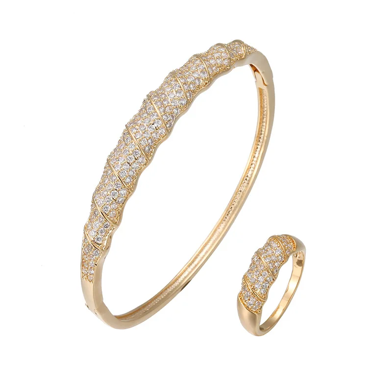 

Trendy Clamper CZ Bangle Ring Set RB61352 Jewelry Women Elegant Bracelet Gold Silver Plated