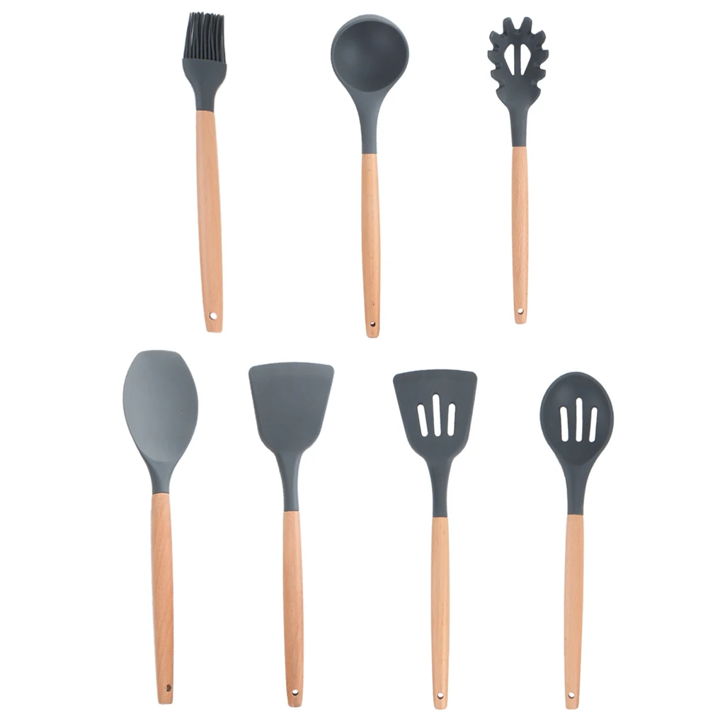 Silicone Spatula Heat-resistant Soup Spoon Non-stick Cooking Cookware Kitchen Tools None Toxic Bamboo Handles Cooking Tool 1 Pcs