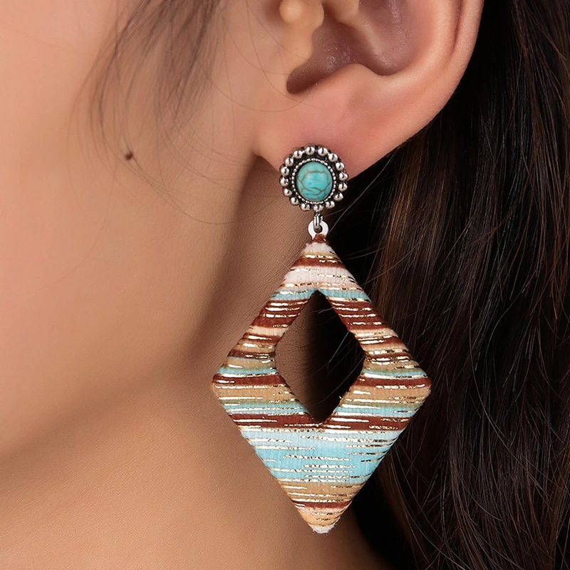 

2021 Ethnic Bohemian Style Earring for Women Simple Vintage Big Drop Earring Female Fashion Jewelry Quadrilateral Special Gift