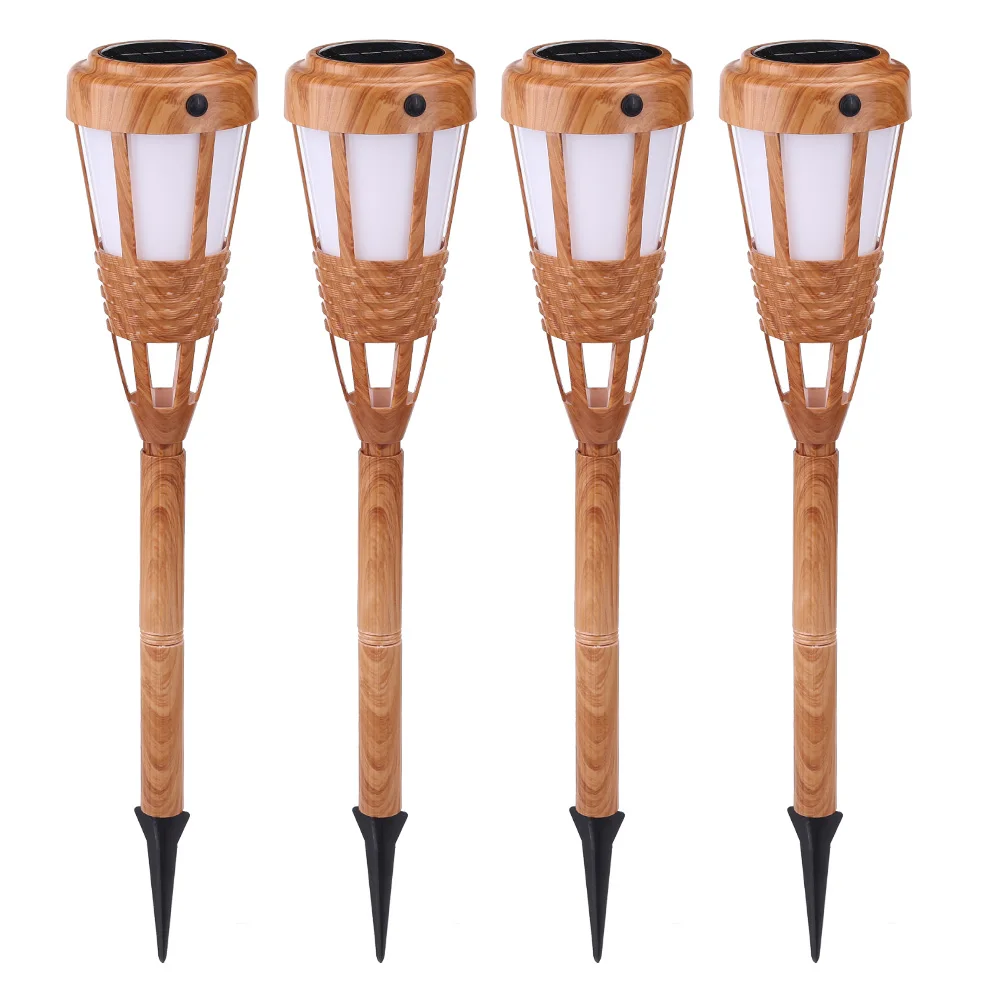 저렴한 4pcs LED 태양 지상 조명 시뮬레이션 불꽃 토치 잔디 스테이크 램프 대나무 정원 장식 야외 마당 빛 통로